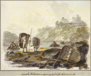 Coracle Vissers - voorbereiden om op zalm te vissen