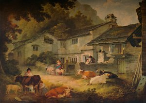 Cottage Landschap met Vee, bij Ambleside door Julius Caesar Ibbetson