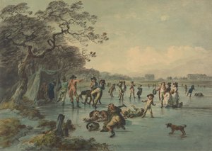 Schaatsen in Hyde Park door Julius Caesar Ibbetson