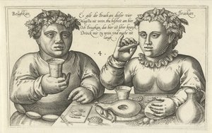 Veelvraat en Drinkeboer door Julius Goltzius
