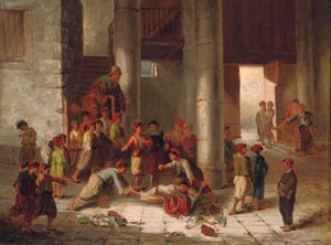 Kattekwaad op het Schoolplein door Julius Joseph Gaspard Starck