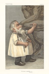 Karikatuur van Rodin die beeldhouwt