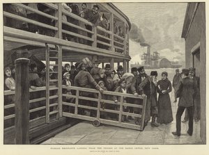 Russische emigranten landen vanaf de tender bij het bargekantoor, New York