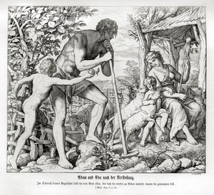 Adam en Eva na hun verbanning uit Eden, Genesis door Julius Schnorr von Carolsfeld
