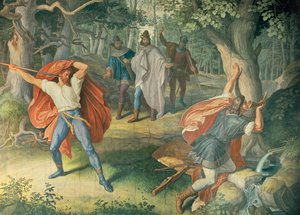 Hagen doodt Siegfried bij de fontein, Hal van de Nibelungen