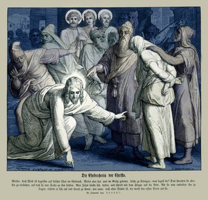 Jezus en de overspelige vrouw, Evangelie van Johannes door Julius Schnorr von Carolsfeld