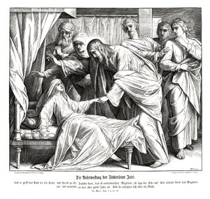 Jezus wekt het meisje op, Evangelie van Marcus door Julius Schnorr von Carolsfeld
