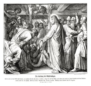 Jezus geneest de verlamde man, Evangelie van Lucas door Julius Schnorr von Carolsfeld