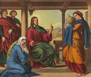 Jezus in het huis van Martha door Julius Schnorr von Carolsfeld