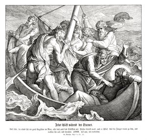 Jezus slaapt tijdens de storm, Evangelie van Matteüs door Julius Schnorr von Carolsfeld