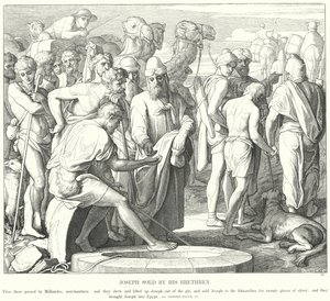 Jozef verkocht door zijn broers door Julius Schnorr von Carolsfeld