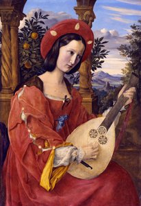 Luitspeleres (mevrouw von Quandt) door Julius Schnorr von Carolsfeld