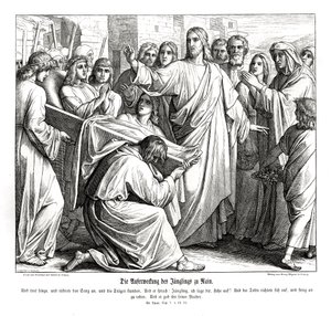Opstanding van de jongen uit Naïn, Evangelie van Lucas door Julius Schnorr von Carolsfeld