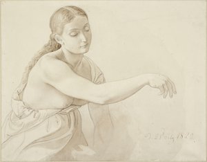 Vrouwelijke halve figuur met los haar door Julius Schnorr von Carolsfeld