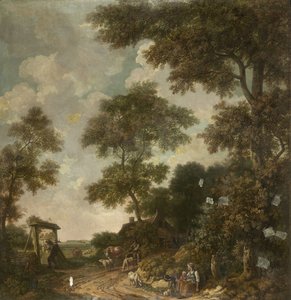 Behangselschildering van een Hollands landschap met een zandweg
