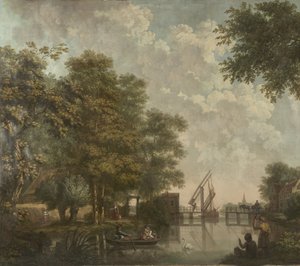 Drie behangselschilderingen van een Hollands landschap door Jurriaan Andriessen (attributed to)