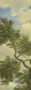 Arcadisch landschap met een reiziger