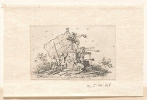 Putti bij symbolen met betrekking tot de VOC, kamer van Amsterdam en de Franse haan