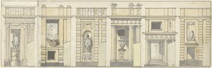 Zes ontwerpen voor een decoratiewand door Jurriaan Andriessen