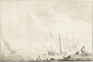 Oorlogsschip bij het strand