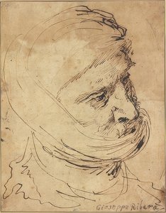 Baardig hoofd, met doek om de kin gebonden door Jusepe de Ribera