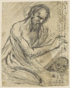 H. Hieronymus, schrijvend in een boek dat hij boven een schedel houdt door Jusepe de Ribera