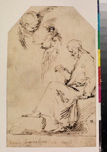 Blad met studies van een zittende man die leest en twee cherubijnen, 1620s door Jusepe de Ribera