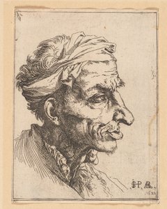 Klein grotesk hoofd door Jusepe de Ribera