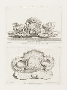 Elevatie van een porseleinen schrijfstel door Juste Aurèle Meissonnier