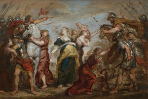 De verzoening van de Romeinen en de Sabijnen door Justus van Egmont