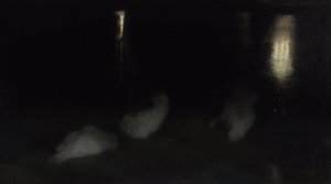 Nocturne. Zwanen in de Saksische Tuin in Warschau bij nacht door Jozef Pankiewicz