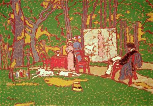 Schilderij Lazarine en Anella in het park. Het is heet door József Rippl Rónai