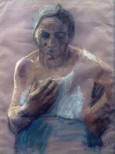 Arbeidersvrouw met hand op de borst door Käthe Kollwitz