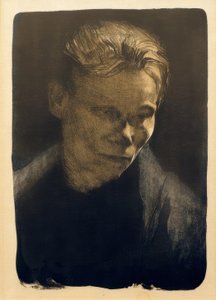 Borstbeeld van een arbeidersvrouw met blauwe doek door Käthe Kollwitz
