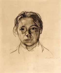 Jeugdzelfportret met los haar door Käthe Kollwitz