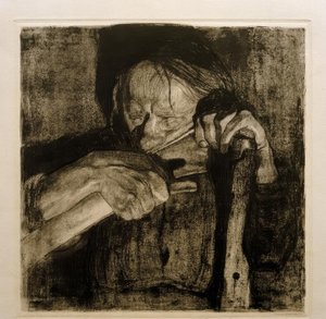 Bij het dengelen door Käthe Kollwitz
