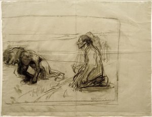 K. Kollwitz, Studie voor Ploeger (Ploeger met knielende vrouw)