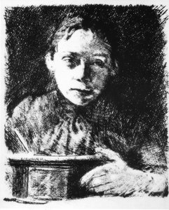 Zelfportret aan de tekentafel door Käthe Kollwitz