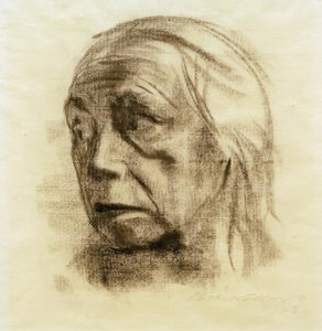 Zelfportret in driekwart aanzicht naar links door Käthe Kollwitz