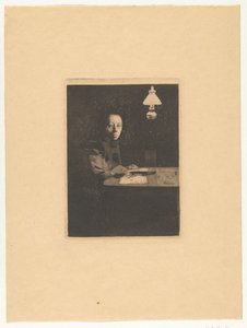 Zelfportret aan tafel door Käthe Kollwitz