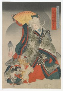 Souvenirs van de Oostelijke Hoofdstad op de Drieënvijftig Stations van de Tokaido: De Acteur Onoe Baiko III als de Katgeest van de Oude Tempel door Kagematsu Kagematsu