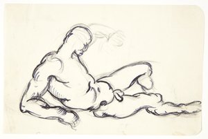 Studie van liggende naakte man. Studie voor Adamfiguur in de groep "De ontwakende Eva"