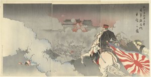 De geallieerde troepen vallen Peking aan; de Japanse troepen voor de poort van Chaoyang. door Kajita Hanko