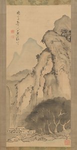 Landschap met waterval door Kameda Bosai