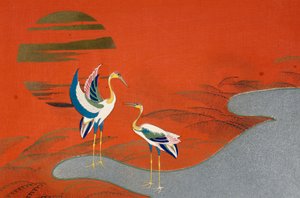 Vogels bij zonsondergang op meer