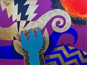 Abstract Gouden Bliksem door Kanat Ibragimov