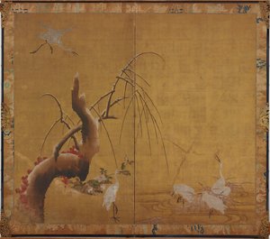Reigers en oude wilg door Kano Sadanobu