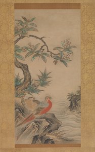 Fazanten tussen Bomen: Bloemen van de Vier Seizoenen, waarschijnlijk 1560s door Kano Shoei