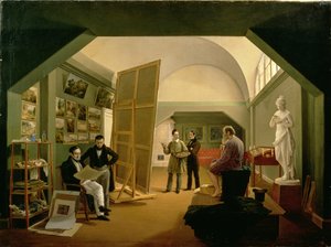 Het Atelier van Petr Vasilevich Basin (1793-1877) 1833 door Kapiton Alekseevich Zelentsov