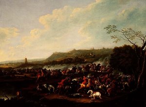 Een cavaleriegevecht in een vallei